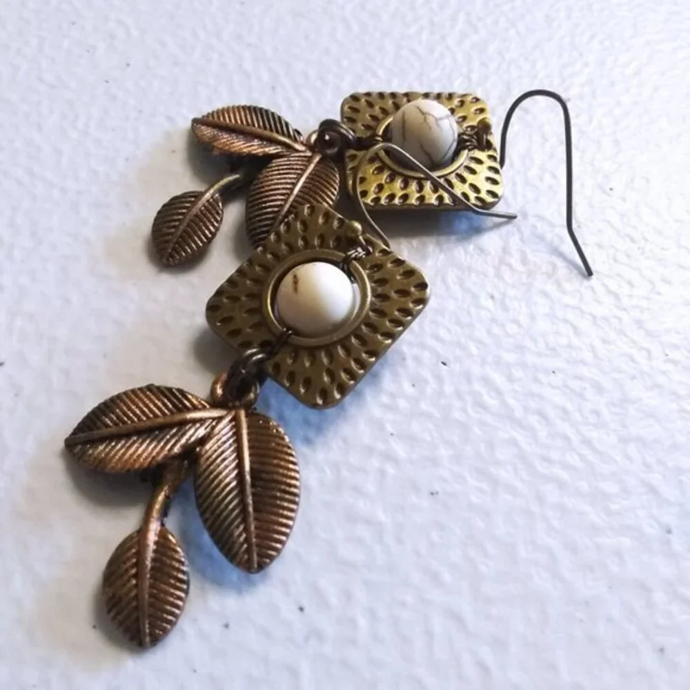 Handmade! Warm Bronze Colored Rose Leaf Dangle Earrings - Mature Business Casual